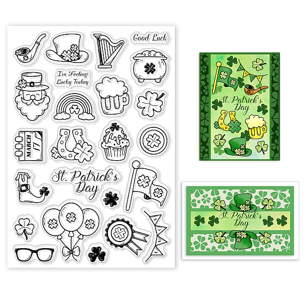 

PandaHall GLOBLELAND St. Patrick's Day Clear Stamps Four-Leaf Clover Decoration Silicone Clear Stamp Seals for Cards Making DIY Scrapbooking...
