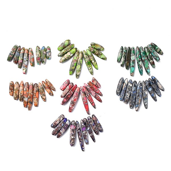 

PandaHall Synthetic Gold Line Imperial Jasper Beads Strands, Graduated Fan Pendants, Focal Beads, Dyed, Mixed Color, 19~50x7~8.5x6~8mm, Hole..., Multicolor