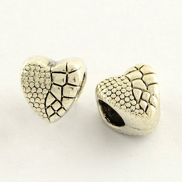 

PandaHall Tibetan Style Zinc Alloy European Large Hole Beads, Heart, Antique Silver, 9.5x9x7.5mm, Hole: 4.5mm, about 623pcs/997g Alloy Heart
