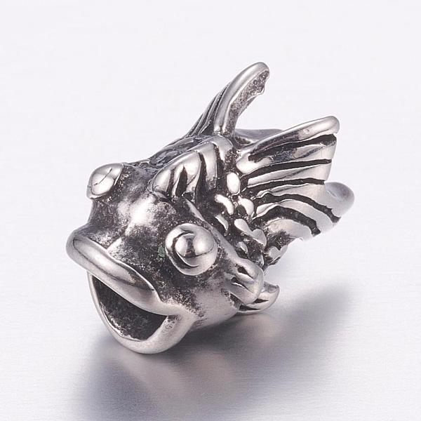 

PandaHall 304 Stainless Steel European Beads, Large Hole Beads, Fancy Carp, Antique Silver, 14x11x11.5mm, Hole: 5mm 304 Stainless Steel Fish