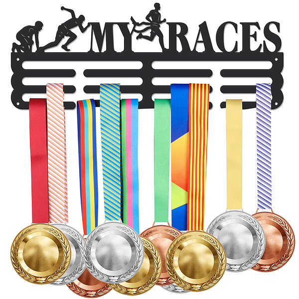 

PandaHall Word My Races Sports Theme Iron Medal Hanger Holder Display Wall Rack, with Screws, Man Pattern, 150x400mm Iron Human