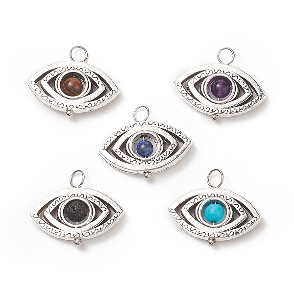 

PandaHall Natural & Synthetic Stone Pendants, Eye Charm, with Antique Silver Tone Alloy Findings, 18x21x4mm, Hole: 4.2mm Mixed Stone Eye