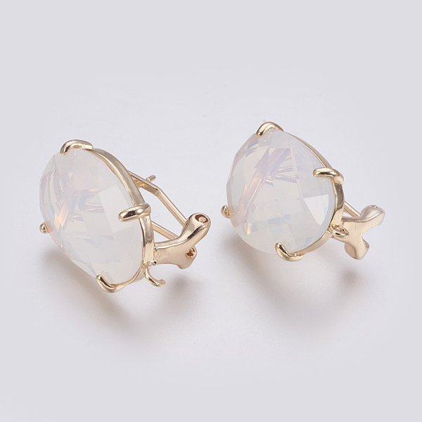 

PandaHall Faceted Glass Stud Earring Findings, with Loop, Light Gold Plated Brass Findings, Oval, Clear, 20x15.5x6~6.5mm, Hole: 1.2mm, Pin...