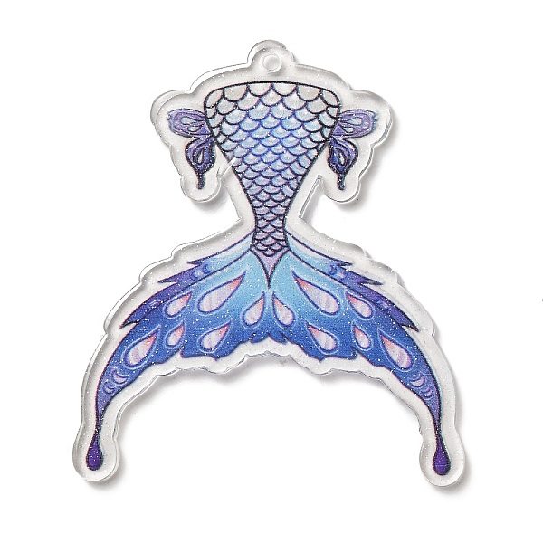 

PandaHall Printed Transparent Acrylic Pendants, Mermaid Tails, Dark Blue, 57x50x2mm, Hole: 2mm Acrylic Others