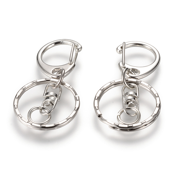 

PandaHall Alloy Key Clasps, with Alloy Swivel Clasp and Iron Split Key Rings, Platinum, 50mm Alloy Others