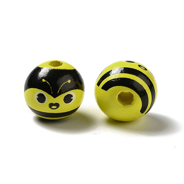 

PandaHall Schima Wood European Beads, Large Hole Beads, Round with Bee Pattern, Yellow, 16x14.5mm, Hole: 4mm Wood Round Yellow