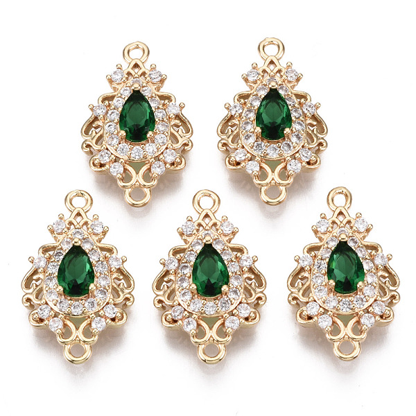 

PandaHall Brass Micro Pave Cubic Zirconia Links Connectors, with Glass, Long-Lasting Plated, Teardrop, Light Gold, Sea Green, 20x12x5mm...