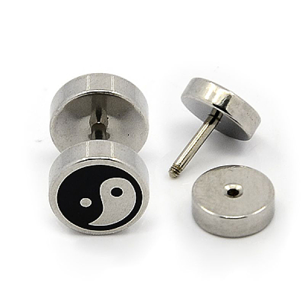 

PandaHall Feng Shui Punk Rock Style 304 Stainless Steel Screw Fit Ear Gauges, Earlobe Plugs, with Enamel, Yin Yang, 12mm, Pin: 1mm 304..., Black