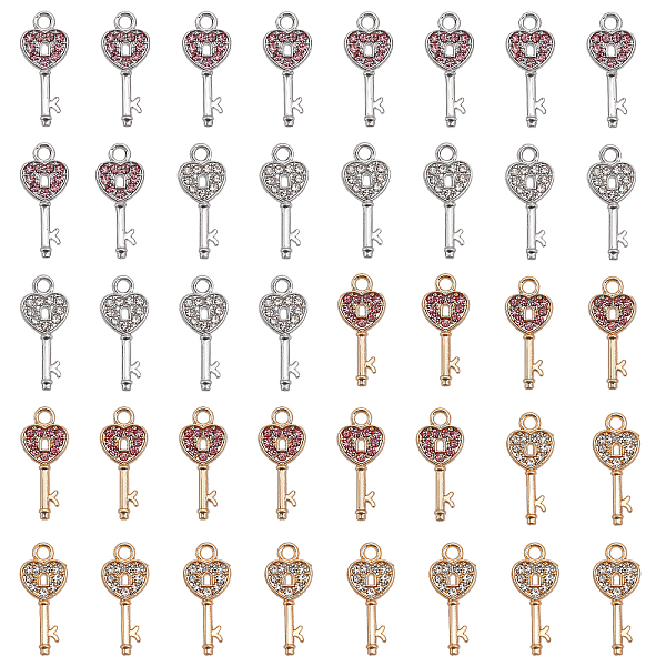 

PandaHall CHGCRAFT 40Pcs 4 Colors Alloy Rhinestone Pendants, Heart Key, Platinum & Golden, 25x11x2mm, Hole: 2.5mm, 10Pcs/color..., Multicolor