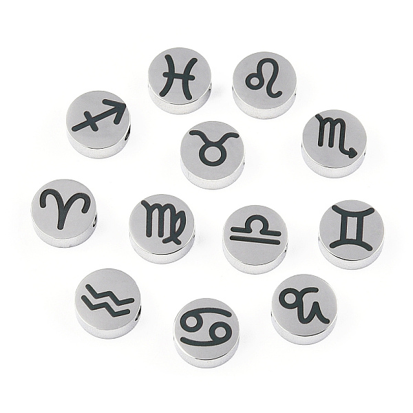

PandaHall 201 Stainless Steel Beads, Laser Cut, Flat Round with 12 Constellations, Stainless Steel Color, 8x3mm, Hole: 2mm, 12pcs/set 201...