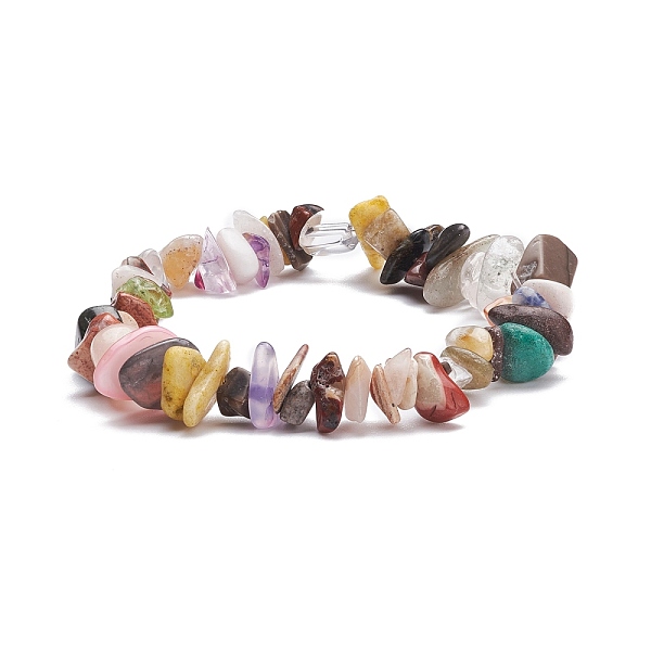 Natural & Synthetic Mixed Chips Beads Stretch Bracelet For Women