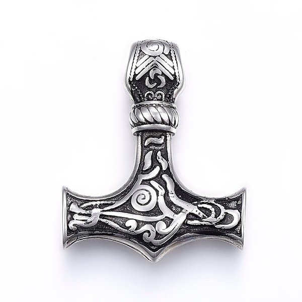 

PandaHall 304 Stainless Steel Pendants, Thor's Hammer, Antique Silver, 37x30x9mm, Hole: 5mm 304 Stainless Steel Others