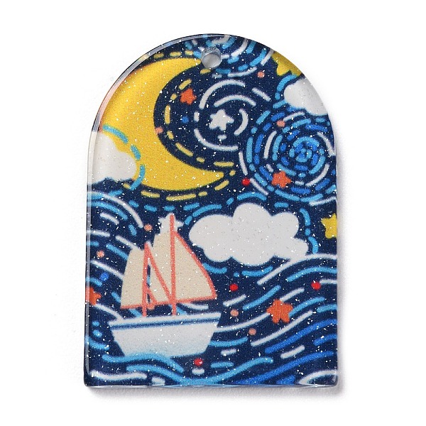 

PandaHall Acrylic Pendants, Arch with Moon Pattern, White, 39.5x27.5x2mm, Hole: 2mm Acrylic Arch White