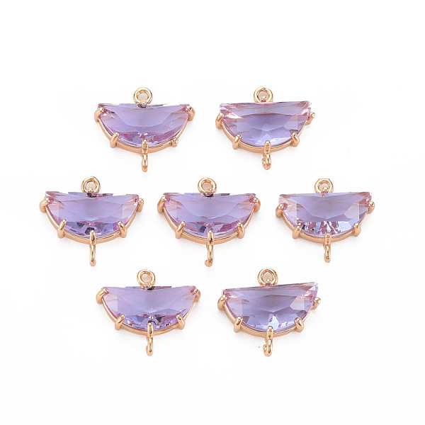 

PandaHall Transparent Faceted Glass Connector Charms, with Light Gold Tone Brass Findings, Cadmium Free & Lead Free, Half Flat Round, Lilac..., Purple