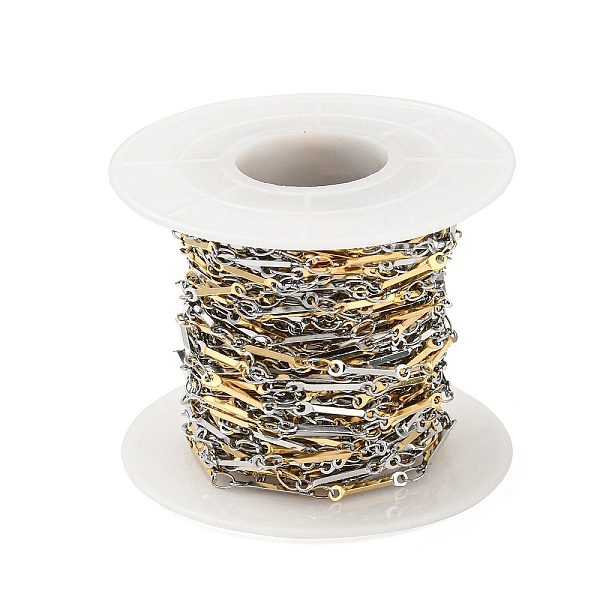 

PandaHall Ion Plating(IP) 304 Stainless Steel Bar Link Chains, Soldered, with Spool, Golden & Stainless Steel Color, 12x2x1.2mm, 4x2.5x0.4mm...
