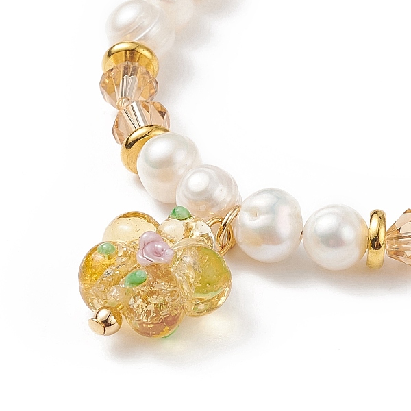 

PandaHall Lampwork Flower Charm Bracelet, Natural Pearl & Glass Beaded Dainty Bracelet for Women, Goldenrod, 7-1/2 inch(19cm) Pearl Gold