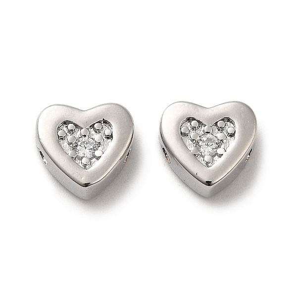 PandaHall Real Platinum Plated Brass Beads, with Glass, Heart, Clear, 7x7.5x3.5mm, Hole: 1mm Brass+Glass Heart Clear