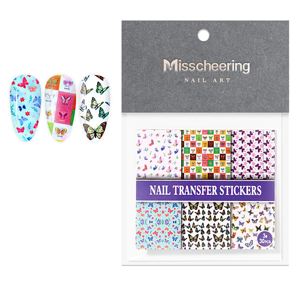 

PandaHall Shiny Laser Nail Glitter Stickers, Nail Art Transfer Foil Tips, DIY Nail Art Decoration, Butterfly Pattern, Mixed Color, 5.7x5.0cm..., Multicolor