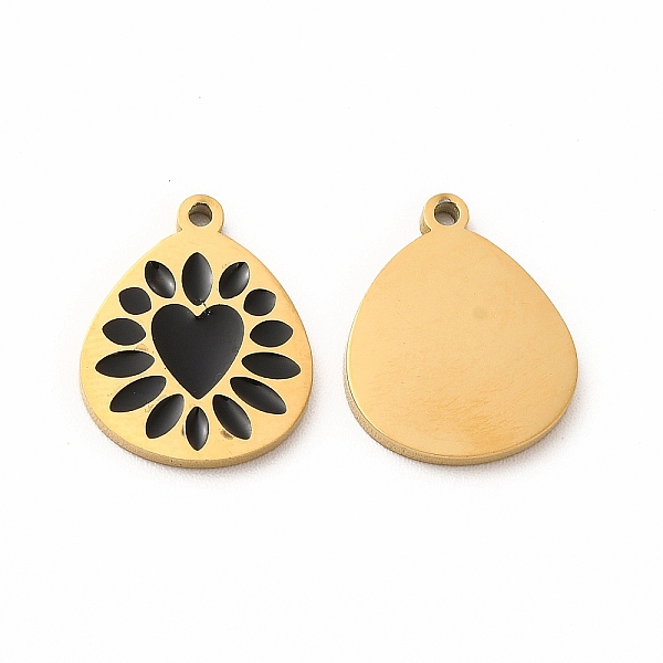 

PandaHall Ion Plating(IP) 304 Stainless Steel Enamel Pendants, Teadrop with Heart Pattern, Black, 15x12x1mm, Hole: 1.2mm Alloy+Enamel Heart...