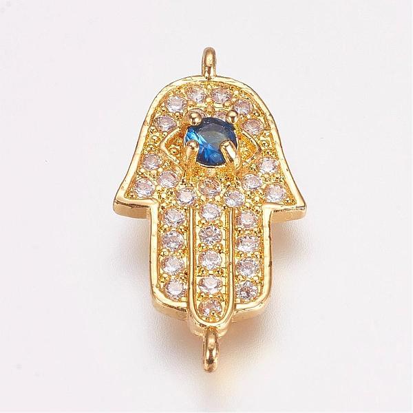 

PandaHall Brass Micro Pave Cubic Zirconia Links, Hamsa Hand/Hand of Fatima/Hand of Miriam, with Eye, Golden, 23.5x12.5x4mm, Hole: 1mm...