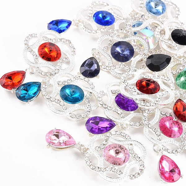 

PandaHall Acrylic Crystal Rhinestone Cabochons, with Silver Plated Alloy Findings, Cadmium Free & Lead Free, Faceted, Flat Back, Flower..., Multicolor