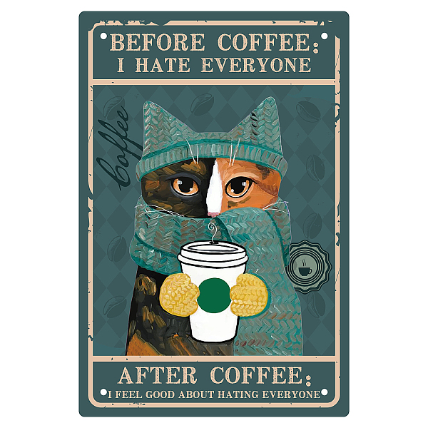 PandaHall CREATCABIN Cat Coffee Sign Vintage Funny Metal Tin Sign Retro Wall Decor Art Poster Paintings for Home Kitchen Bathroom Bedroom...