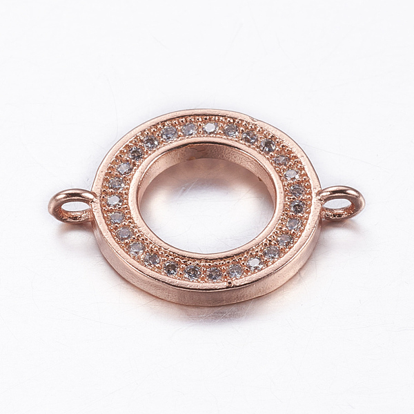 

PandaHall Brass Micro Pave Cubic Zirconia Links, Flat Round, Real Rose Gold Plated, 14x19.5x2mm, Hole: 1.5mm Brass+Cubic Zirconia Flat Round