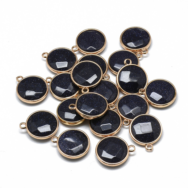 

PandaHall Synthetic Blue Goldstone Pendants, with Golden Tone Brass Findings, Faceted, Flat Round, 21x18x6mm, Hole: 2mm Blue Goldstone Flat...
