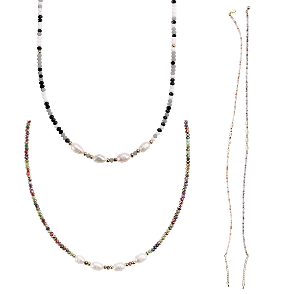 

PandaHall 4Pcs 4 Colors Glass Beaded Necklaces Sets, with Brass Beads, Natural Pearl Beads, 304 Stainless Steel Lobster Claw Clasps and..., Multicolor