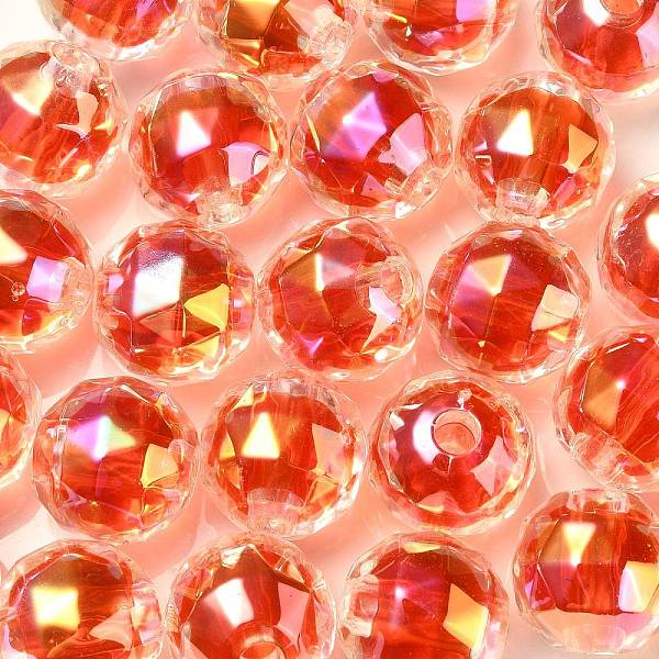 

PandaHall Two Tone UV Plating Rainbow Iridescent Acrylic Beads, Faceted, Round, Red, 15x15.5mm, Hole: 3.8mm Acrylic Pumpkin Red