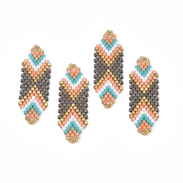 

PandaHall MIYUKI & TOHO Handmade Japanese Seed Beads Links, Loom Pattern, Hexagon, Colorful, 35~36.5x12.5x2mm, Hole: 2x3mm Glass Hexagon