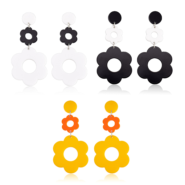 

PandaHall ANATTASOUL 3 Pairs 3 Colors Acrylic Flower Dangle Stud Earrings, Iron Long Drop Earrings for Women, Mixed Color, 71mm, Pin: 0.8mm..., Multicolor