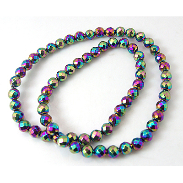 

PandaHall Non-Magnetic Synthetic Hematite Beads Strands, Rainbow Color, Faceted, Round, 6mm, Hole: 1mm Non-magnetic Hematite Round