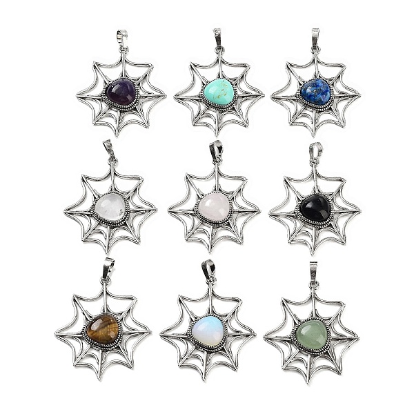 

PandaHall Gemstone Spider Web Pendants, Rack Plating Antique Silver Plated Brass Halloween Net Charms, Cadmium Free & Lead Free...