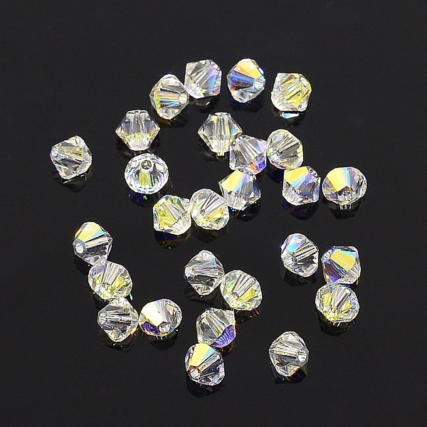 austrian crystal beads, 5301, faceted bicone, 001_crystal, 4x4mm, hole: 4mm