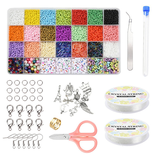

PandaHall DIY Jewelry Set Making Kits, Including 8/0 Round Glass Seed Beads, Acrylic Beads, 10Pcs Tibetan Style Alloy Pendants, Elastic..., Multicolor