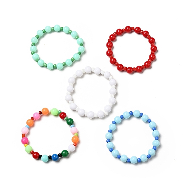 

PandaHall Stretch Bracelets for Kids, with Opaque Acrylic Beads and Glass Seed Beads, Mixed Color, 1-7/8 inch(4.8cm) Glass Multicolor
