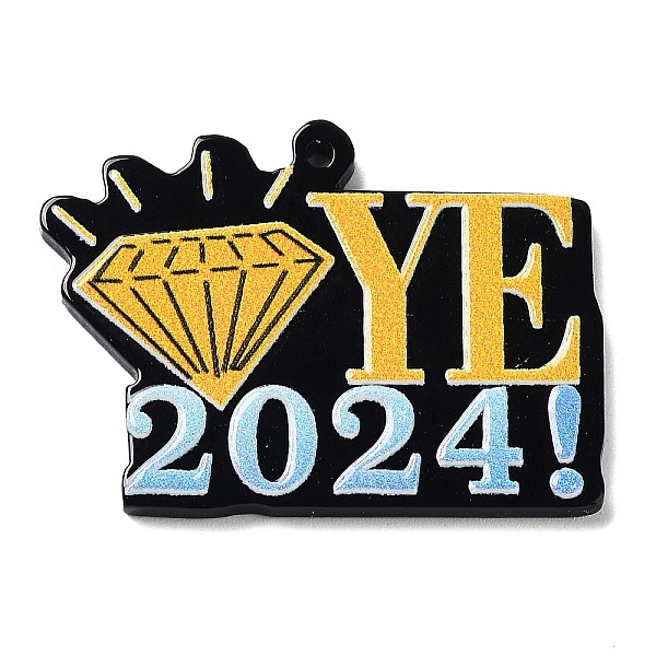 

PandaHall Single-sided Printed Acrylic Pendants, Number 2024 Charm, Gold, Diamond, 29.5x39.5x2.4mm, Hole: 1.6mm Acrylic Diamond Gold