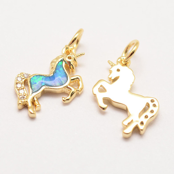 

PandaHall Brass Micro Pave Grade AAA Cubic Zirconia Pendants, with Synthetic Opal, Long-Lasting Plated, Unicorn, Cadmium Free & Nickel Free..., Blue