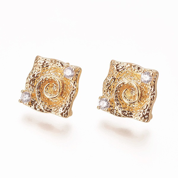 

PandaHall Brass Ear Stud Components, with Cubic Zirconia and Loop, Square, Real 18K Gold Plated, 14.5x14.5mm, Hole: 1mm, Pin: 0.8mm..., Clear