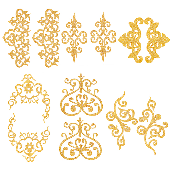 PandaHall 12 Pcs Embroidery Lace Flower Patches, 6 Styles Iron on Patches Sew on Patches Golden Floral Lace Appliques for Wedding Dress...