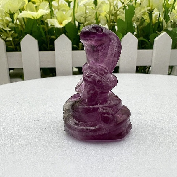 

PandaHall Natural Fluorite Carved Healing Snake Figurines, Reiki Energy Stone Display Decorations, 30~40mm Fluorite Snake