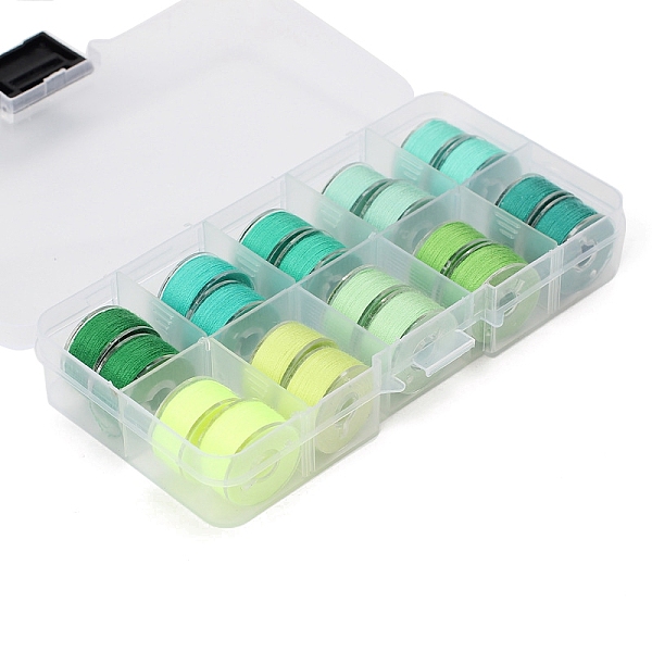 

PandaHall 20 Rolls 10 Colors Sewing Thread, Plastic Bobbins Sewing Machine Spools with Clear Storage Case Box, Turquoise, 0.4mm, about 38.28..., Green