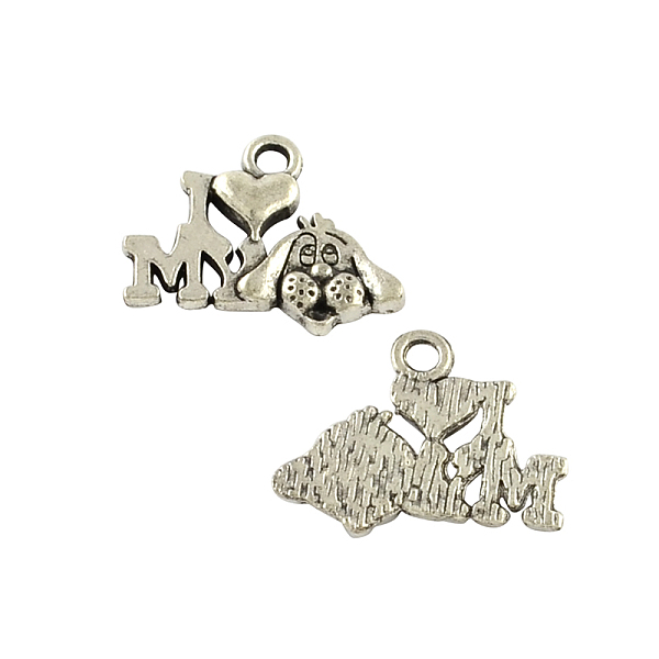 

PandaHall Tibetan Style Alloy Message Charms, Phrase I Love My Dog, Cadmium Free & Lead Free, Antique Silver, 14x18x2mm, Hole: 2mm, about...