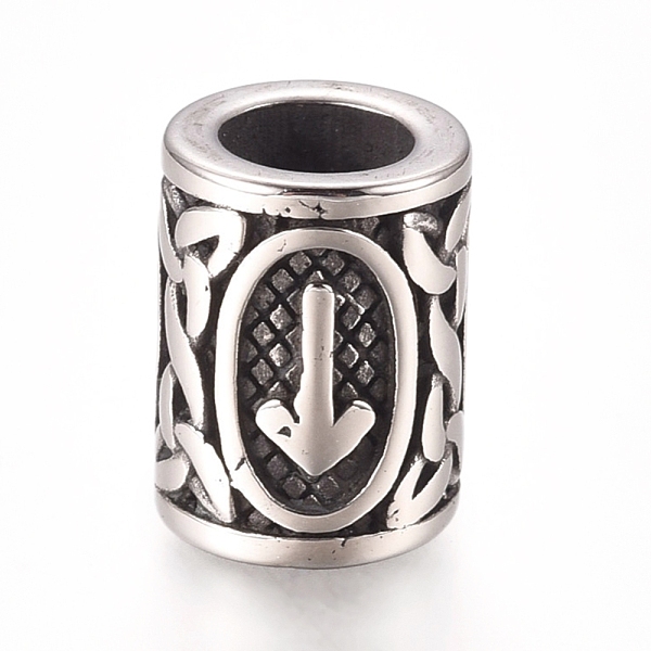 PandaHall 304 Stainless Steel European Beads, Large Hole Beads, Column with Runes/Futhark/Futhor, Antique Silver, 16.2x13.4mm, Hole: 8mm 304...