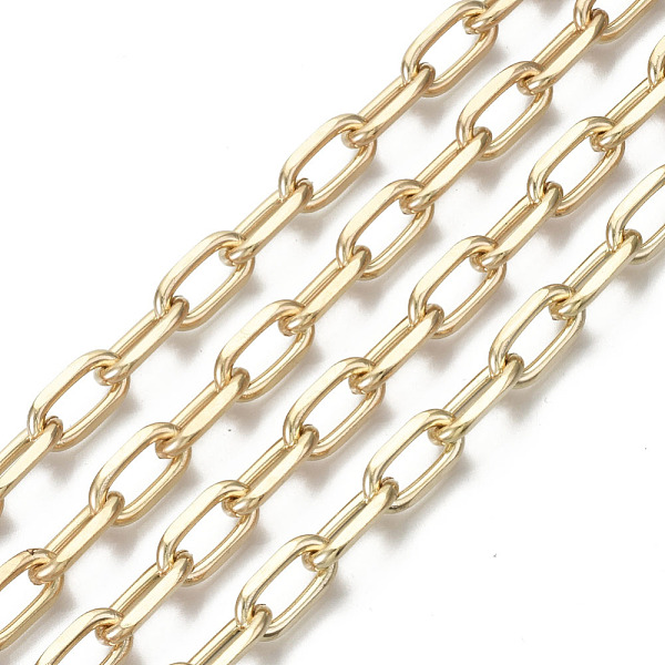

PandaHall Unwelded Iron Paperclip Chains, Drawn Elongated Cable Chains, with Spool, Light Gold, 13.6x7x2mm, about 32.8 Feet(10m)/roll Iron