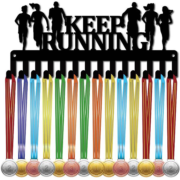 

PandaHall Iron Medal Holder Frame, 14 Hooks Medals Display Hanger Rack, with Screws, Black, Sports, 130x290mm Iron Sports Black