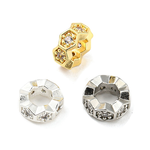 

PandaHall Brass Micro Pave Cubic Zirconia European Beads, Large Hole Beads, Long-Lasting Plated, Lead Free & Cadmium Free, Hexagon, Mixed...