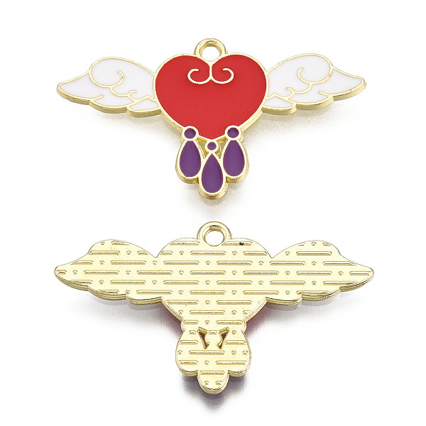 

PandaHall Alloy Enamel Pendants, Cadmium Free & Lead Free, Heart with Wing, Golden, Red, 18.5x32x1.3mm, Hole: 1.6mm Alloy+Enamel Heart Red