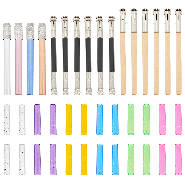 PandaHall FINGERINSPIRE 40Pcs Pencil Extenders Set, 16Pcs Adjustable Aluminum Wood Pencil Lengthener (3.9inch+) & 24Pcs Plastic Pencil Cap...